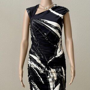 Emilio Pucci Black /Off White Stretchy Draped Asymmetric Mini Dress XS/Small